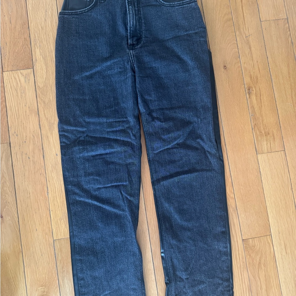 Abercrombie & Fitch Mixed Fabric Ultra High Waist Ankle Straight Jean